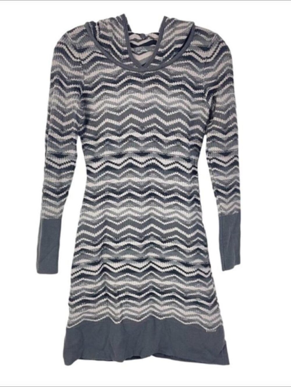 Prana Meryl Sweater Dress Size XS Hooded Gray Knit Chevron Striped